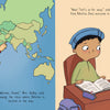 A teacher points to Pakistan on a world map. At their desks, a boy in a cap and a girl—perhaps inspired by "Geraldine and the Rainbow Machine" from Schiffer Publishing—brainstorm creative ideas, surrounded by books, a backpack, and lively conversation.