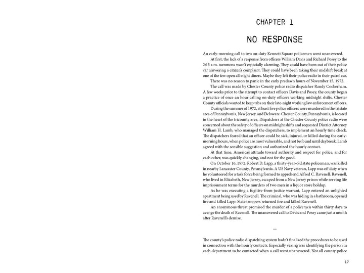 A page in "Small-Town Cops in the Crosshairs" (Schiffer Publishing, Ltd.) recounts a 1964 police failure in Kitty Genovese's murder, highlighting issues seen later in Kennett Square and the bystander effect.