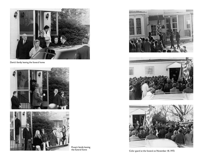 A photo collage from *Small-Town Cops in the Crosshairs* (Schiffer Publishing, Ltd.) shows mourners and a color guard at funerals after the Kennett Square police murders by the Johnston gang on November 18, 1972.