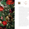On the left, a Christmas tree adorned with red and gold vintage ornaments; on the right, the table of contents for "Christmas at America's Landmark Houses, 2nd Edition" by Schiffer Publishing, Ltd., framed by a festive border and chapter titles with page numbers.