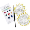The Paint-Your-Own Holiday Decorations kit by Schiffer Publishing, Ltd. features a palette card, thin brush, and two animal-themed ornaments—a rabbit with flowers and a fox with a floral crown—on a white background.