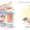In Schiffer Publishing, Ltd.'s "Traveling Rose," a stuffed rabbit joyfully builds a block bridge on the left and paints a flower with watercolors on the right, surrounded by art supplies in a whimsical, storybook-like scene.