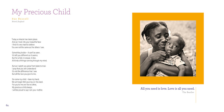 A Black woman warmly embraces a young child, both smiling with contentment. "Reasons to Smile, 2nd Edition" by Schiffer Publishing, Ltd. features a softly blurred background and yellow border highlighting their joyful bond.