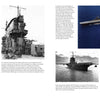 A collection of black-and-white photos of USS Saratoga (CV-3) by Schiffer Publishing, Ltd., with close-up and wide shots showing sailors and aircraft on deck, plus a text panel with historical context and photo credits.
