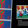 Left: Three American postage stamps with bold, colorful LOVE lettering in a midcentury style. Right: A stamp featuring animated birds and trees with EXPO74 • US10c PRESERVE THE ENVIRONMENT. Product: First Class by Schiffer Publishing, Ltd.