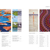 Magazine spread for "Museum Quality" by Schiffer Publishing, Ltd. features colorful art quilt panels, a contents list, articles overview, and “In this issue” in diagonal black text. A small cover image also appears at the lower left.