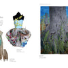On the left, two artistic dresses evoke SAQA exhibit styles; on the right, a tree trunk with ferns recalls quilt museum art. Both are featured in "Museum Quality" by Schiffer Publishing, Ltd.