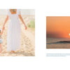 A family strolls hand-in-hand on a sandy Nantucket beach, with the ocean behind them. Beside them, a vibrant orange sunset over calm waves captures the beauty featured in "Nantucket" by Schiffer Publishing, Ltd.