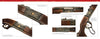 A detailed spread features close-up views of Savage Model 1895, 1899, and 99 rifles from Schiffer Publishing, Ltd., showcasing ornate engravings, gold accents, and wooden stocks from various angles on a white background.