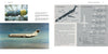 A spread from Schiffer Publishing, Ltd.'s Douglas DC-9 book displays images and diagrams of the passenger jet, featuring a jet engine, in-flight views, cutaway illustrations, and technical specs for various DC-9 series.