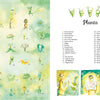 The "Encyclopedia of My Imaginary Friends" by Schiffer Publishing, Ltd. features 32 uniquely designed plant creatures on a green background, with their names listed and small illustrations of people observing them.