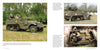 Two images from "US Half-Tracks" by Schiffer Publishing, Ltd.: one shows a WWII US half-track with quad .50-caliber machine guns in a grassy field, the other gives an overhead view of the interior controls and seating.