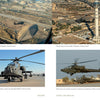 Aerial and ground photos in "Crazyhorse" by Schiffer Publishing, Ltd. show military helicopters and an air traffic control tower in Baghdad, including Apache helicopters parked, in flight, and teams preparing for departure during Operation Iraqi Freedom.