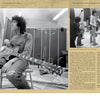 A man with curly hair sits on a stool holding an electric guitar in a black and white recording studio scene, evoking Fleetwood Mac blues sessions. From Fleetwood Mac in Chicago by Schiffer Publishing, Ltd.
