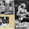 Three black-and-white photos from "Fleetwood Mac in Chicago" (Schiffer Publishing, Ltd.) show a young man with light hair playing guitar and recording music at Chess Studios, surrounded by microphones and fellow musicians.