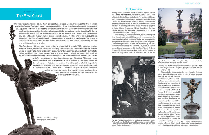 Florida Sculptors and Their Work" by Schiffer Publishing, Ltd. explores Jacksonville’s history with bronze angel statue images, vintage photos, text on manufacturing roots, and spotlights sculptors like Charles Adrian Pillars and President Hoover.