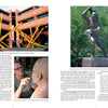 Two pages from "Florida Sculptors and Their Work" by Schiffer Publishing, Ltd. show photos of a yellow abstract sculpture, a sculptor shaping a clay bust, and a bronze baseball player, along with text on Florida’s art history.