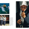 Inspired by travel photography, Japan by Schiffer Publishing, Ltd. features women in white head coverings and patterned skirts swimming with wooden tubs, four posing on land, and a close-up of a woman adjusting her scarf.