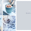 A collage for "All-Year-Round Knitting for Little Sweethearts" by Schiffer Publishing, Ltd. shows icy footprints, hot chocolate, a baby in blue nature-inspired knitwear, frosty branches, and a grey panel with "winter" and a cloud.