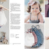 A collage inspired by "All-Year-Round Knitting for Little Sweethearts" (Schiffer Publishing, Ltd.): baby rompers on hangers, a smiling girl in a pink bow and romper, playful close-ups, and rompers in white, blue, mauve with a plush bunny.