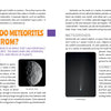 A two-page spread from Schiffer Publishing, Ltd.'s "The 50 State Unofficial Meteorites" features text and images about meteorites, asteroids, and comets. Colorful headings highlight definitions and fun facts with photos of space rocks and planets.
