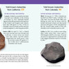 A two-page spread from Schiffer Publishing, Ltd.'s The 50 State Unofficial Meteorites spotlights California’s Old Woman and Colorado’s Johnstown meteorites with images, maps, and discovery highlights.