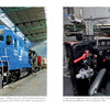 Left: The blue Conrail GP39 #2233 is showcased indoors at the Railroad Museum of Pennsylvania. Right: Its cab’s control panel displays switches, levers, and gauges. From "The Railroad Museum of Pennsylvania in Pictures" by Schiffer Publishing, Ltd.