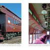 Left: A maroon Pennsylvania Railroad railcar with gold lettering sits on track; right: Its interior features wooden seats, green trim, and ornate ceiling lights. From The Railroad Museum of Pennsylvania in Pictures by Schiffer Publishing, Ltd.