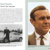 A magazine spread for "101 Things You Should Know about James Bond 007" by Schiffer Publishing, Ltd.: Left, Sean Connery as 007 with an Aston Martin; right, a close-up of Connery in a brown jacket against a blue sky.