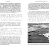 Two pages from "Awaiting the Sun" by Schiffer Publishing, Ltd. feature sailing tales and a black-and-white photo of a ship near rugged Aleutian cliffs, capturing the rough sea and echoes of WWII explorations in North America.