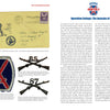 A vintage envelope featuring Ski Troops, crossed rifles with 85 and 87 insignias, and a text page titled Operation Cottage: The Invasion of Kiska—recalling the valor of The 10th Mountain Division by Schiffer Publishing, Ltd.