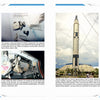 Two pages from "Space Hardware" by Schiffer Publishing, Ltd. display photos of Gemini mission artifacts, spacecraft interiors, and tall rockets in a museum, with captions describing each image and the history of U.S. space adventures.