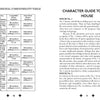 A spread from "The Magic of Numbers" by Schiffer Publishing, Ltd. shows a name numerology compatibility table with birth days and house numbers on the left and a "Character Guide to Your House" detailing traits of House No. 1 and starting House No. 2 on the right.