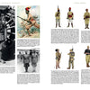 Abyssinian Conquest by Schiffer Publishing, Ltd. features a historical magazine spread with B&W photos of Ethiopian soldiers during the Abyssinia invasion and detailed color illustrations of six labeled military uniforms.