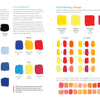 The "Gorgeous Gouache" art book by Schiffer Publishing, Ltd. includes a two-page spread on color theory for painting beginners, with gouache swatches of tints, tones, shades, color temperature tips, and orange mixing charts with sample ratios.