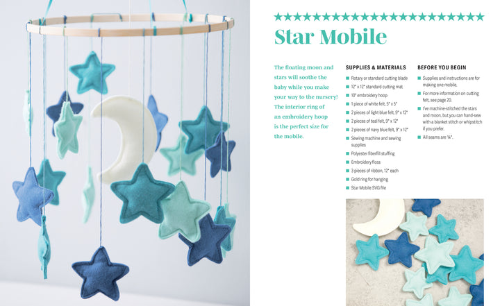 Create dreamy décor with Easy Cricut® Crafts from Schiffer Publishing, Ltd.—make a stars and moon mobile using included SVG files and a simple craft guide, perfect for your Cricut machine projects.