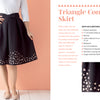 A woman wears a black midi skirt with light pink triangle confetti near the hem. Easy Cricut® Crafts by Schiffer Publishing, Ltd. features DIY tutorials, supply lists, and SVG files—perfect for recreating this unique skirt design.