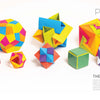 Schiffer Publishing, Ltd.'s Modular Origami features colorful customizable cubes, stars, and polyhedra arranged on a white surface, with “Projects” and a project description shown in the top right corner.