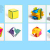 A collage of Modular Origami ornaments by Schiffer Publishing, Ltd.—seven vibrant, customizable geometric models including cubes and stars—folded from colorful paper on a light blue background.