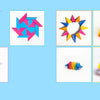 A grid of six photos displays colorful Modular Origami models by Schiffer Publishing, Ltd. on white backgrounds. Shapes include geometric, star, twist, and ring forms—each customizable to move or transform in unique ways.