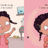 A girl with dark braids, Josephine, says she loves science while holding a photo labeled “Geraldine.” In the next panel, Gizmo Girl wonders what she could be when she grows up in "I Could Be" by Schiffer Publishing, Ltd.