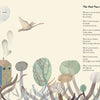 A whimsical illustration shows a blue house with smoke from its chimney, stylized trees, and a goose flying above. On the right is a poem titled "The Poet Tree House" from The Father Goose Treasury of Poetry by Schiffer Publishing, Ltd.
