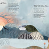 Experience a wintry scene with leafless trees, snowy hills, and a river in The Father Goose Treasury of Poetry by Schiffer Publishing, Ltd.—featuring animal silhouettes, a translucent figure in patterned clothes, and handwritten children’s poems over the background.