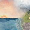 An illustrated spread in *The Father Goose Treasury of Poetry* (Schiffer Publishing, Ltd.) shows a sunrise over the ocean, children playing among bluebells, soaring birds, and poems titled “Science Fraction” and “Bluebells.”.