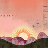Illustration of a sunrise over rolling hills with leafy patterns, birds in flight, and a pink-orange sky. Left: “~ Summer ~”; right: poem "Sunrise" from The Father Goose Treasury of Poetry by Schiffer Publishing, Ltd.