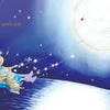 A child cuddles a bunny on a grassy hill under a smiling moon and sparkling stars in "If I Were the Moon" by Schiffer Publishing, Ltd. The text reads, “and feel my gentle pull”—a perfect bedtime story.