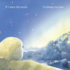 A child in pajamas with stuffed animals sits on a large bird, gazing at a glowing town beneath a starry night sky in Schiffer Publishing, Ltd.’s “If I Were the Moon”—a heartwarming bedtime story celebrating the caregiver-child bond.
