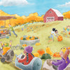 Families enjoy picking strawberries like at a farmers market, with kids in spring outfits at a vibrant patch surrounded by strawberry fields. In the background, a barn stands near blossoming trees. Product: Spring Is for Strawberries by Schiffer Publishing, Ltd.