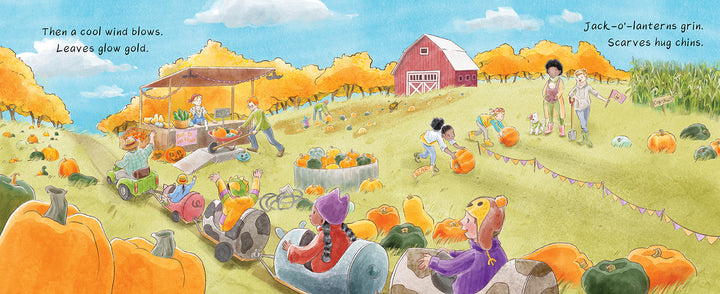 Families smile as children ride a strawberry-themed train, pick strawberries, and make friends at a lively patch near a red barn and market stand. Enjoy "Spring Is for Strawberries" by Schiffer Publishing, Ltd. under a sunny blue sky.