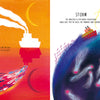 Two pages from Schiffer Publishing, Ltd.'s children's book Opposites: Left—white ship on calm orange seas with "CALM"; right—ship in stormy blue waves with lightning and "STORM." A vivid look at natural opposites.